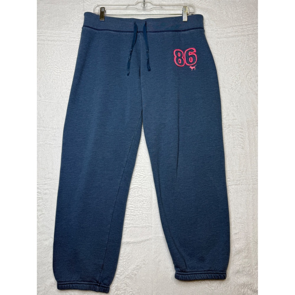 Victorias Secret PINK Blue Heathered Logo Sweatpants Joggers 86 Graphic Medium